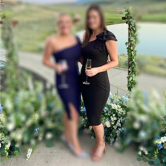 Women’s Ruffle One Shoulder Dress, Black, Medium - Picture 4 of 8